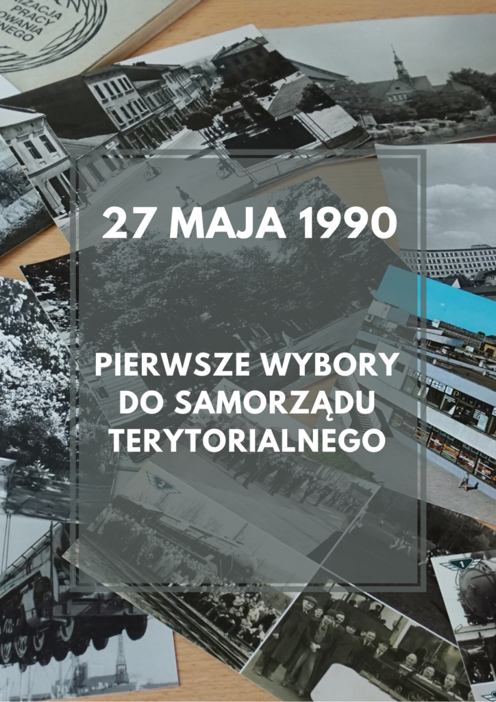 Afisz informujący, że 27 maja 1990 odbyły się pierwsze wybory do samorządu terytorialnego