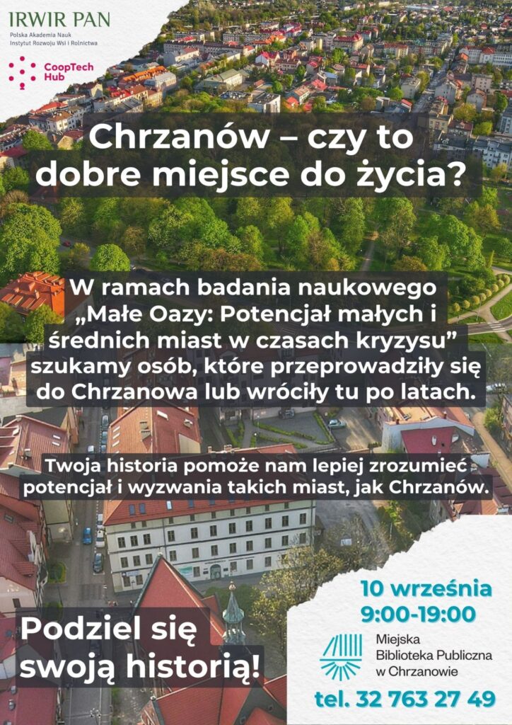 Zaproszenie do udziału w badaniu naukowym o jakości życia w Chrzanowie, skierowane do osób, które powróciły lub przeprowadziły się z innych miast.