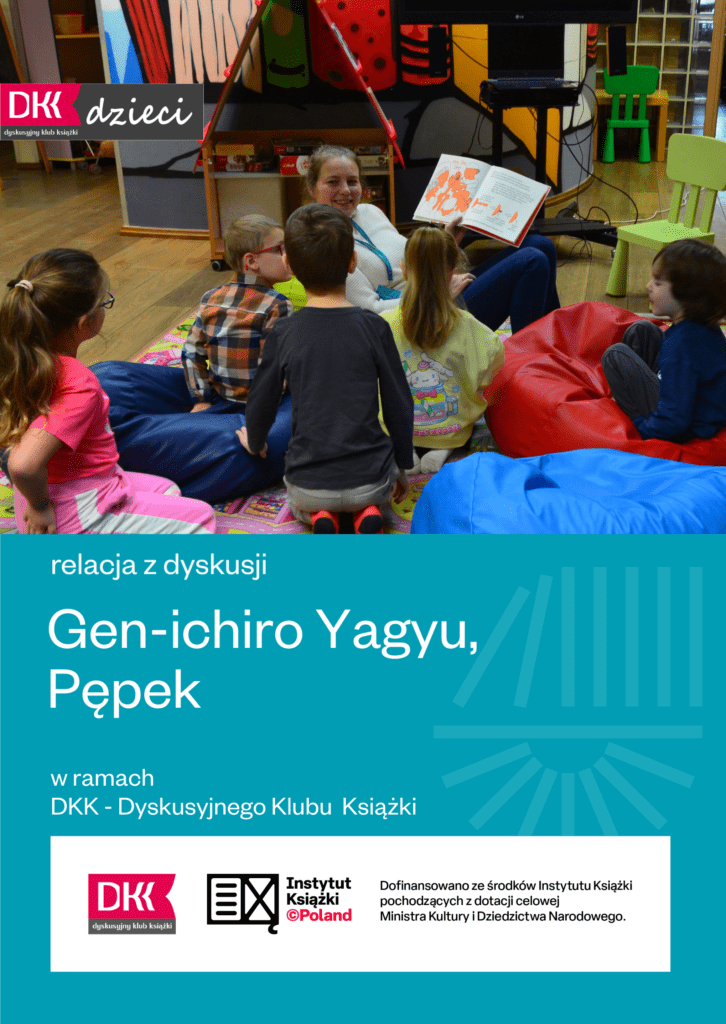 Dzieci siedzą na dywanie podczas spotkania Dyskusyjnego Klubu Książki, słuchając opowieści czytanej przez prowadzącego.